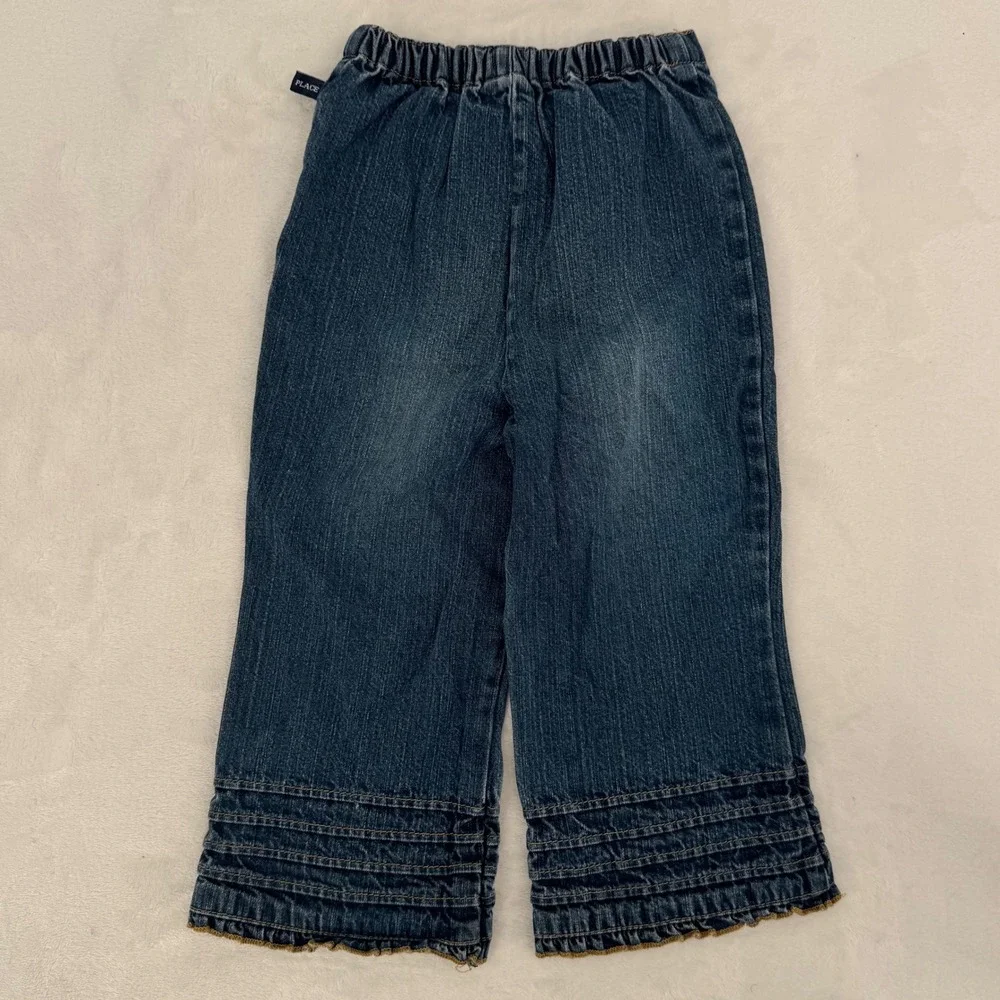 The Childrens Place Toddler Girls Vintage Y2K Ruffle Hem Denim Jeans 24 Months